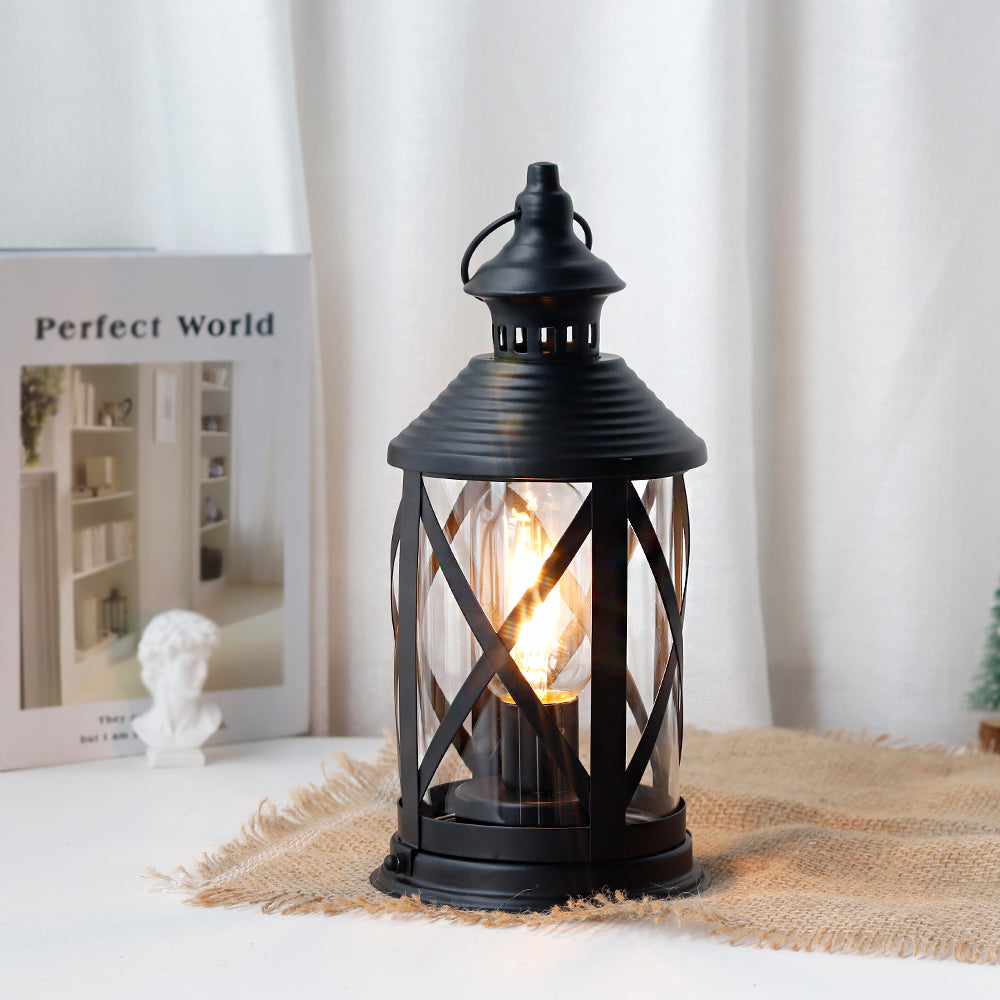 Battery Powered Metal Lamp 10'' TallHanging Lamps with Metal Hook (Black)-2