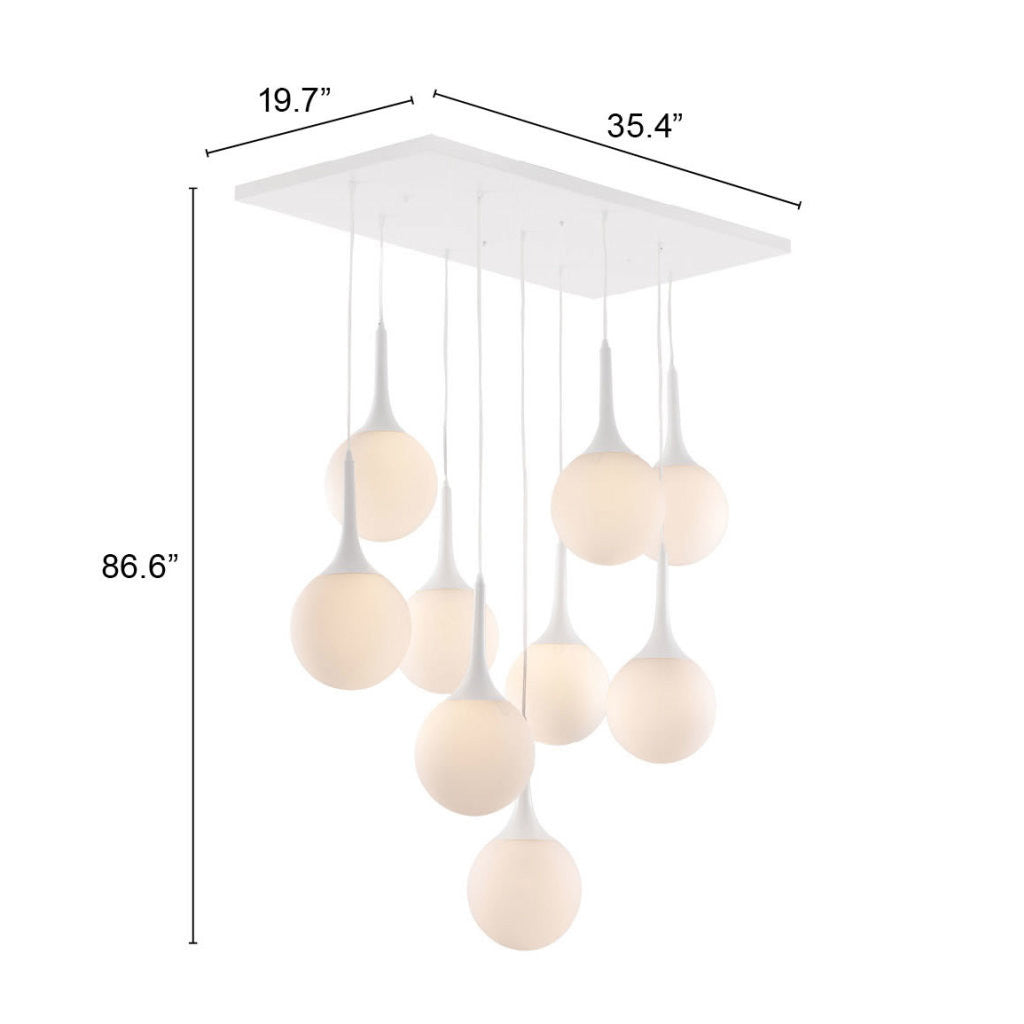 White Shaded Nine Light Metal Dimmable Ceiling Light-8