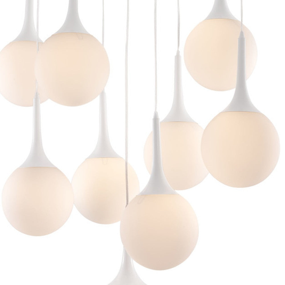 White Shaded Nine Light Metal Dimmable Ceiling Light-6