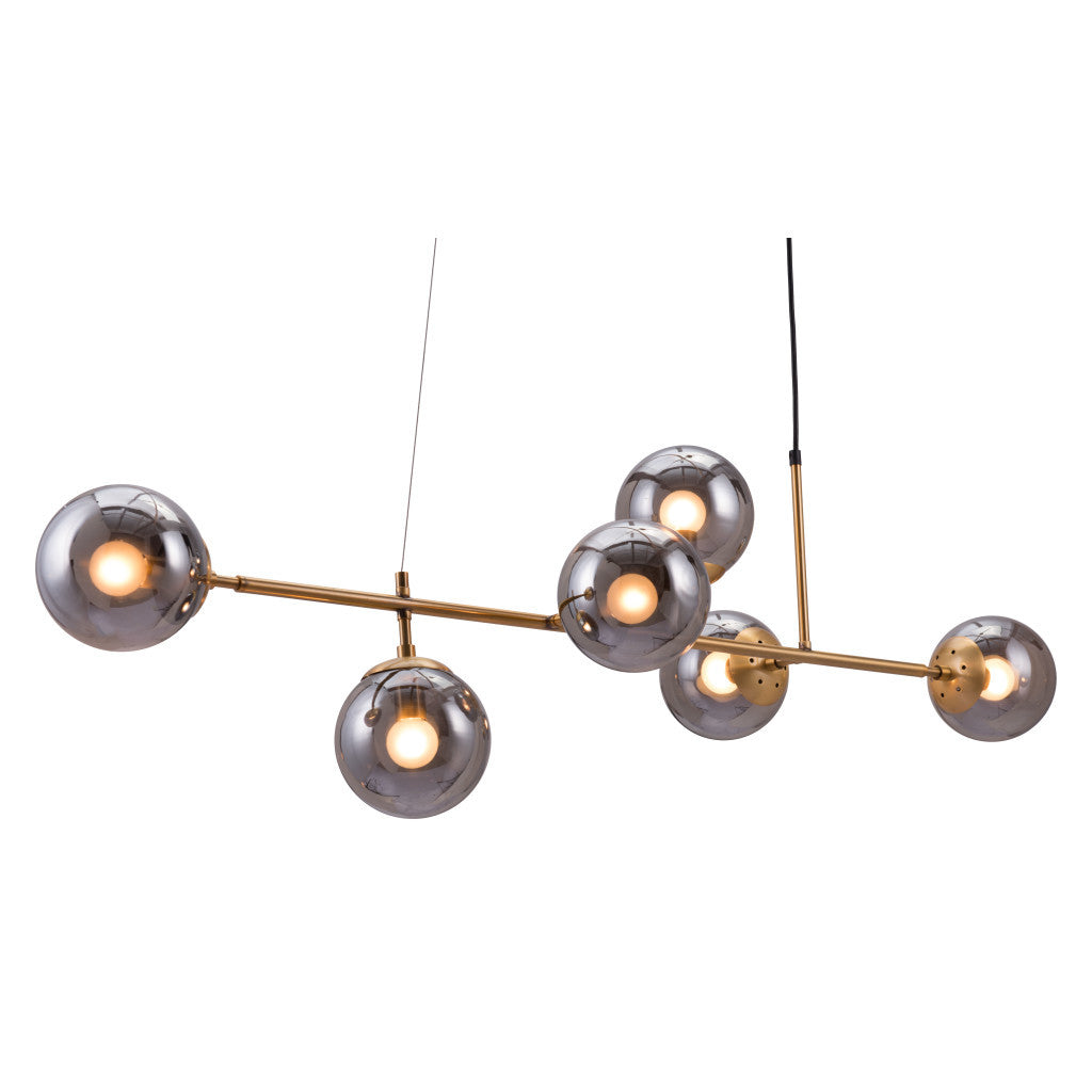 Gold Kitchen Island Six Light Metal Dimmable Ceiling Light With Clear Shades-3
