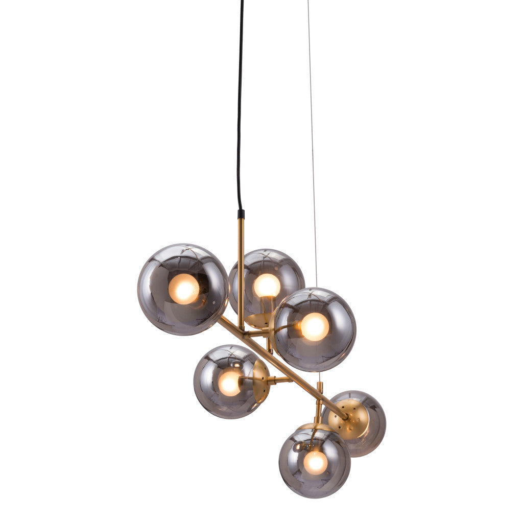 Gold Kitchen Island Six Light Metal Dimmable Ceiling Light With Clear Shades-1