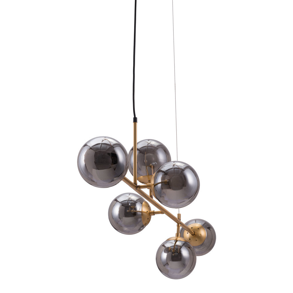Gold Kitchen Island Six Light Metal Dimmable Ceiling Light With Clear Shades-2