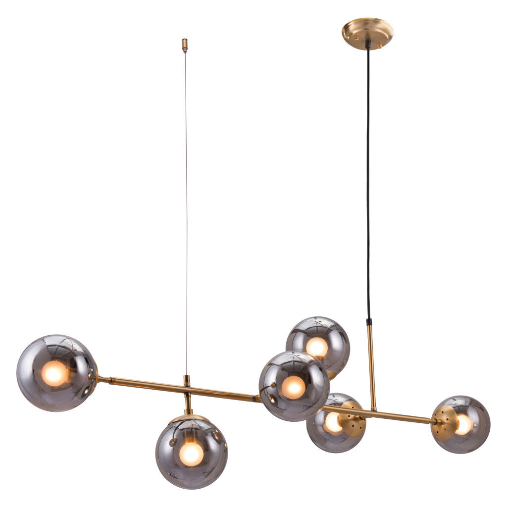 Gold Kitchen Island Six Light Metal Dimmable Ceiling Light With Clear Shades-7