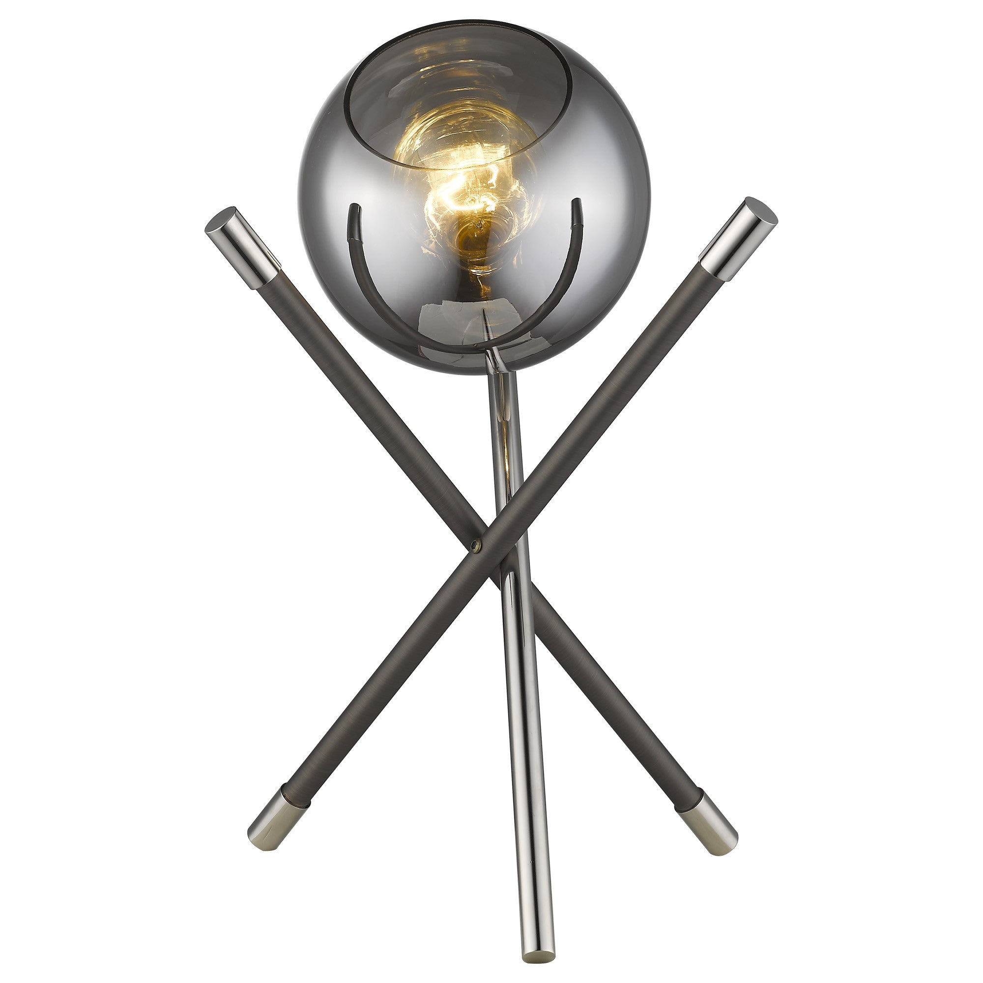18" Black Metal Tripod Table Lamp With Nickel Globe Shade-2
