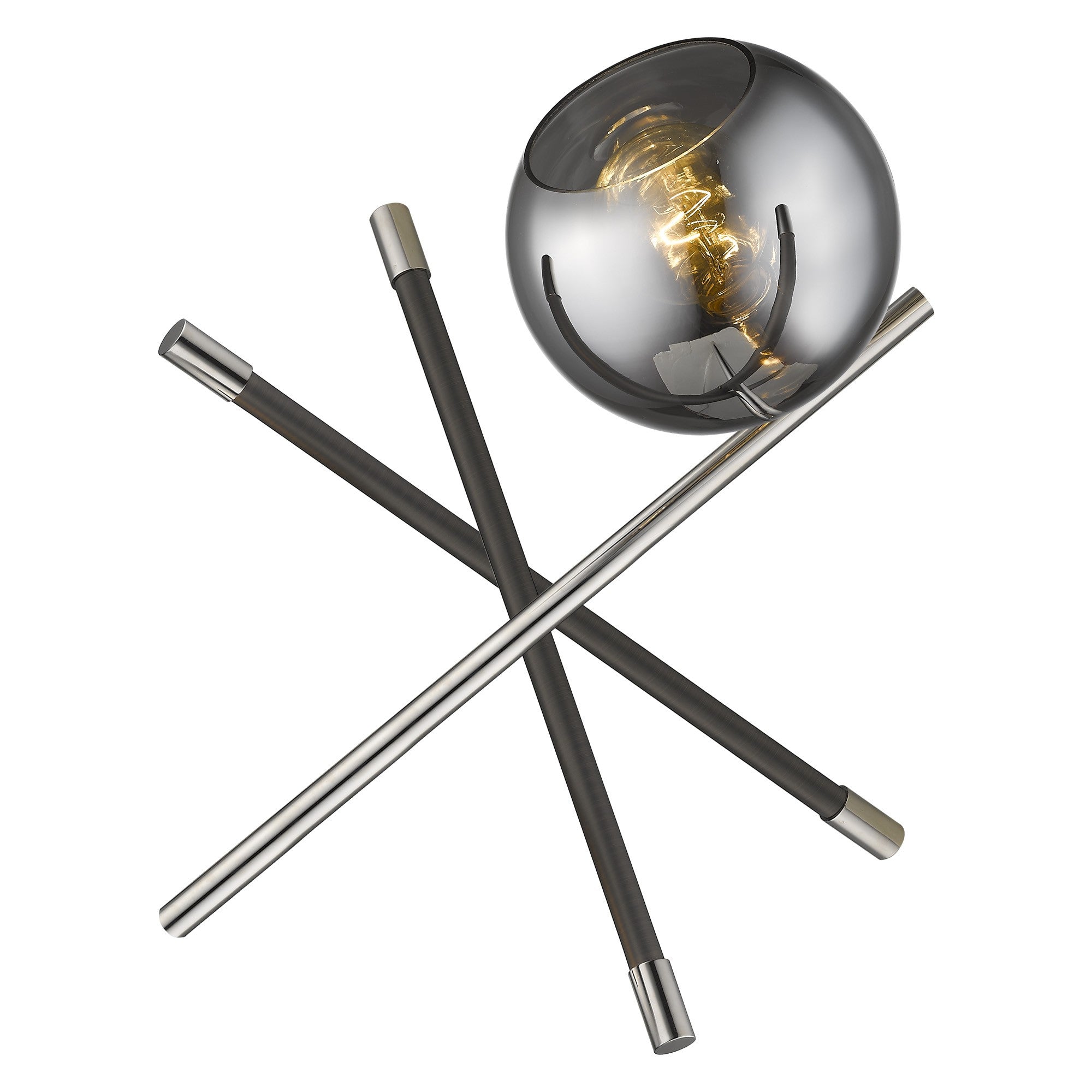 18" Black Metal Tripod Table Lamp With Nickel Globe Shade-3