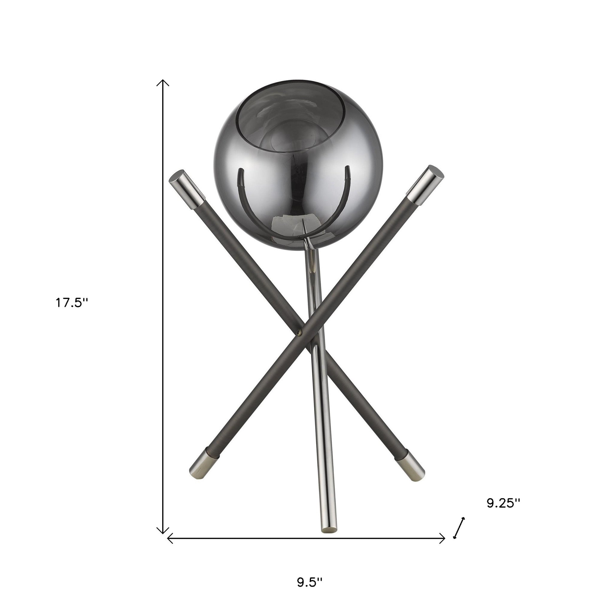 18" Black Metal Tripod Table Lamp With Nickel Globe Shade-8