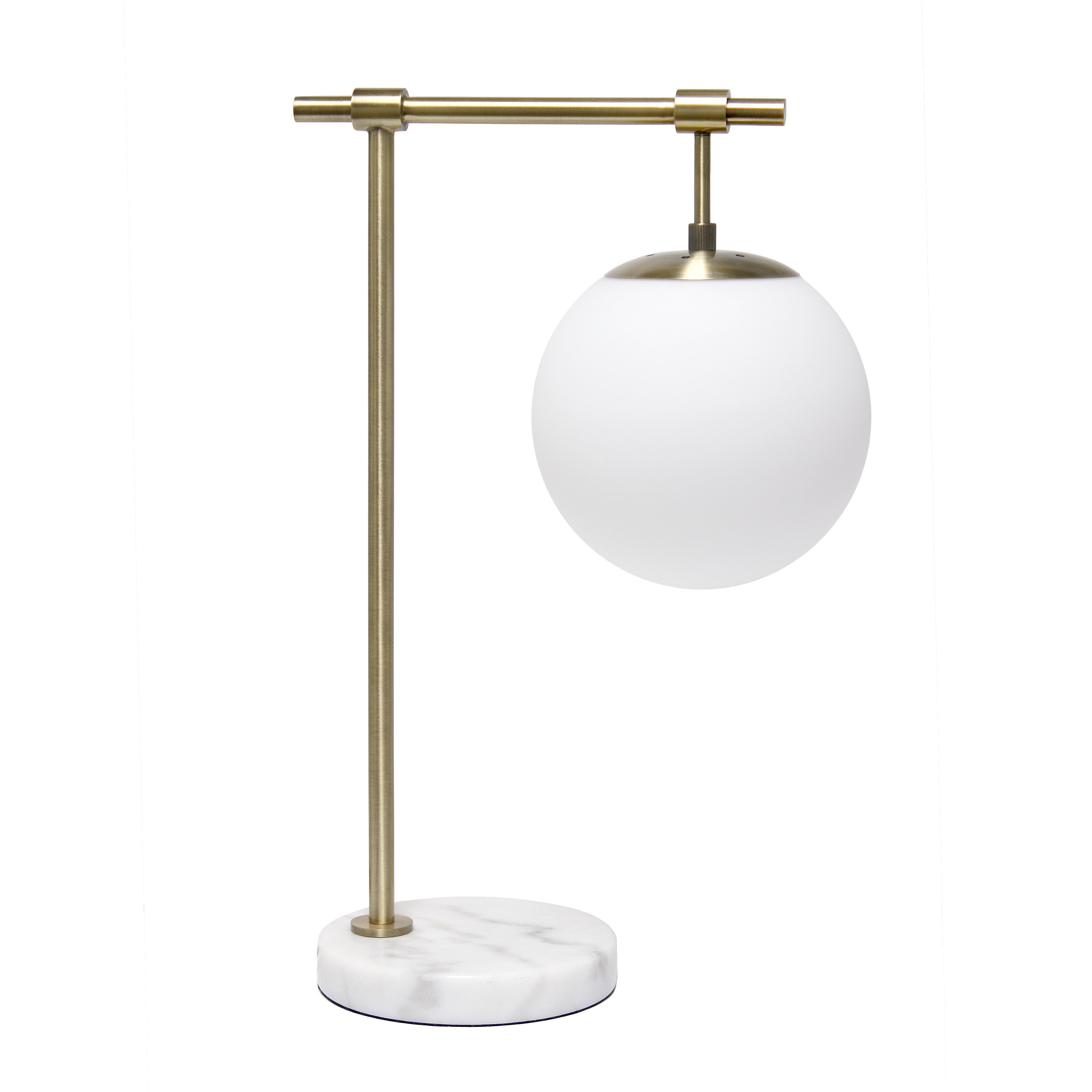 21" Antiqued Brass Metal Novelty Table Lamp With White Globe Shade-2