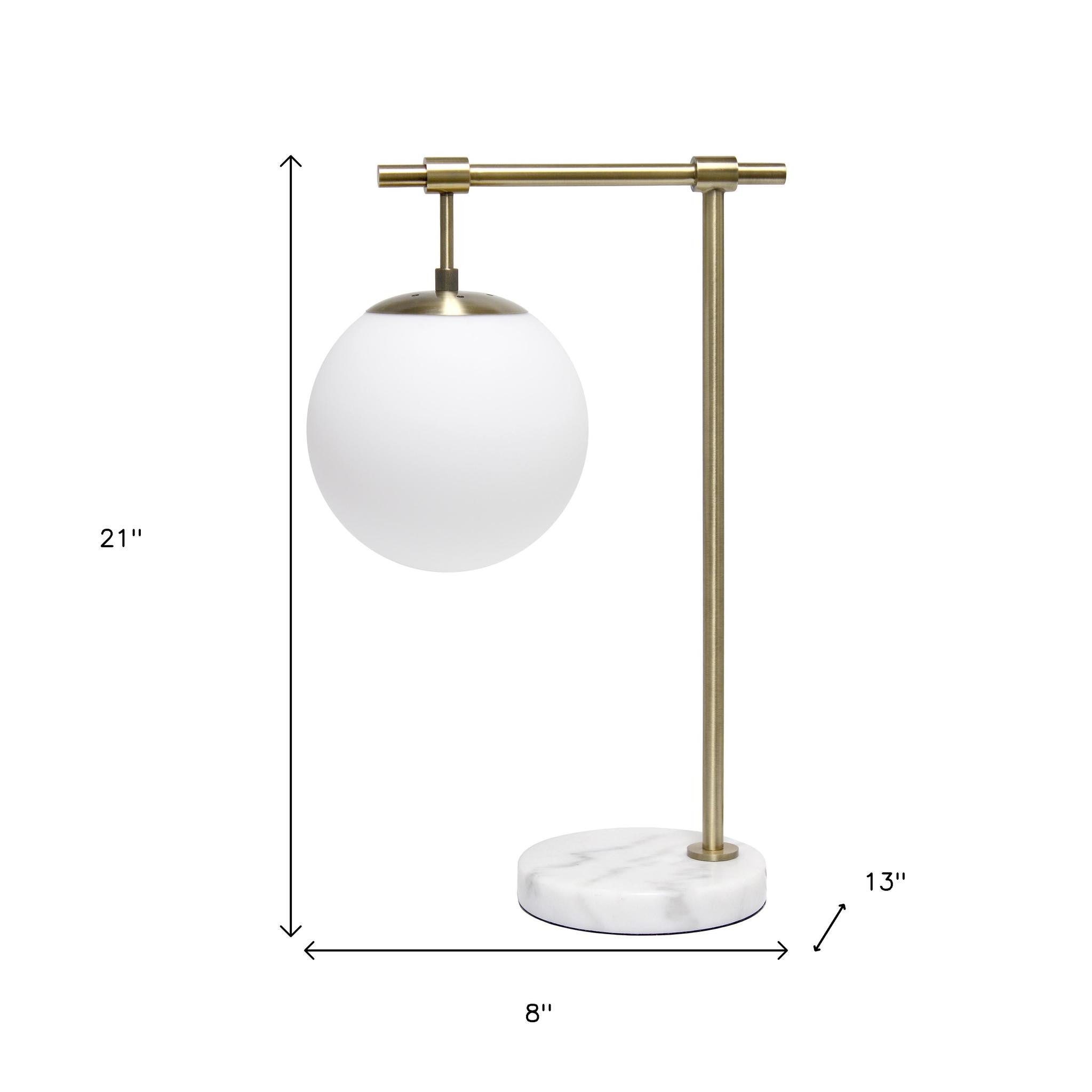 21" Antiqued Brass Metal Novelty Table Lamp With White Globe Shade-5