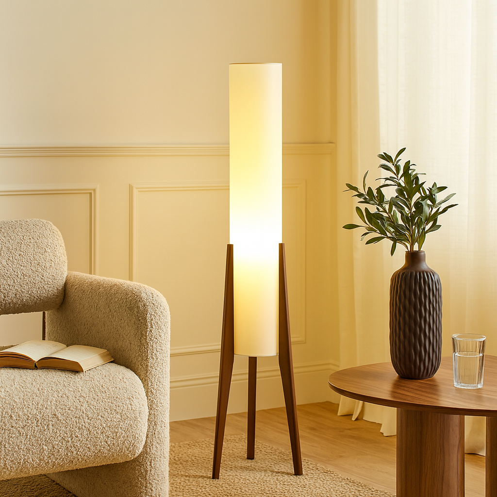 Modern Cylinder Floor Lamp with Wooden Tripod Legs-2