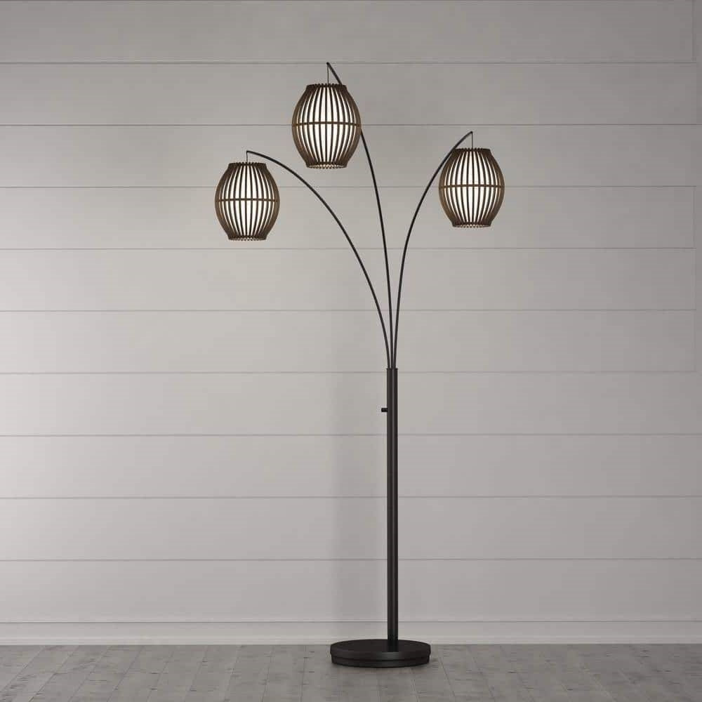 Modern Mid-Century Bohemian 82-inch Arch Floor Lamp with 3 Barrel Lights-3