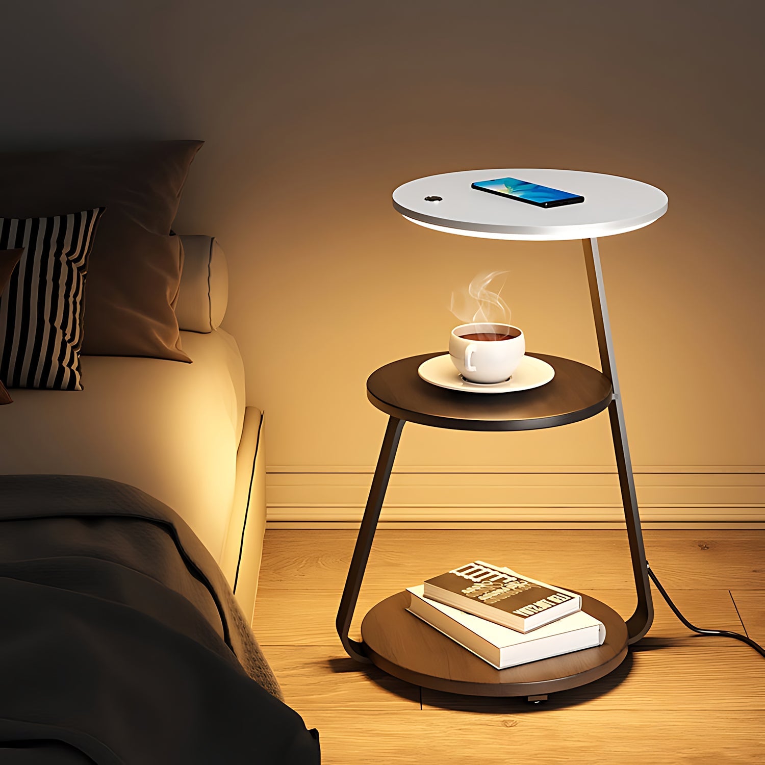 Smart Nightstand – Modern Nightstand with LED Light and Wireless Charging-1