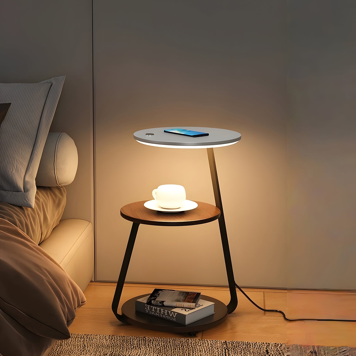 Smart Nightstand – Modern Nightstand with LED Light and Wireless Charging-5