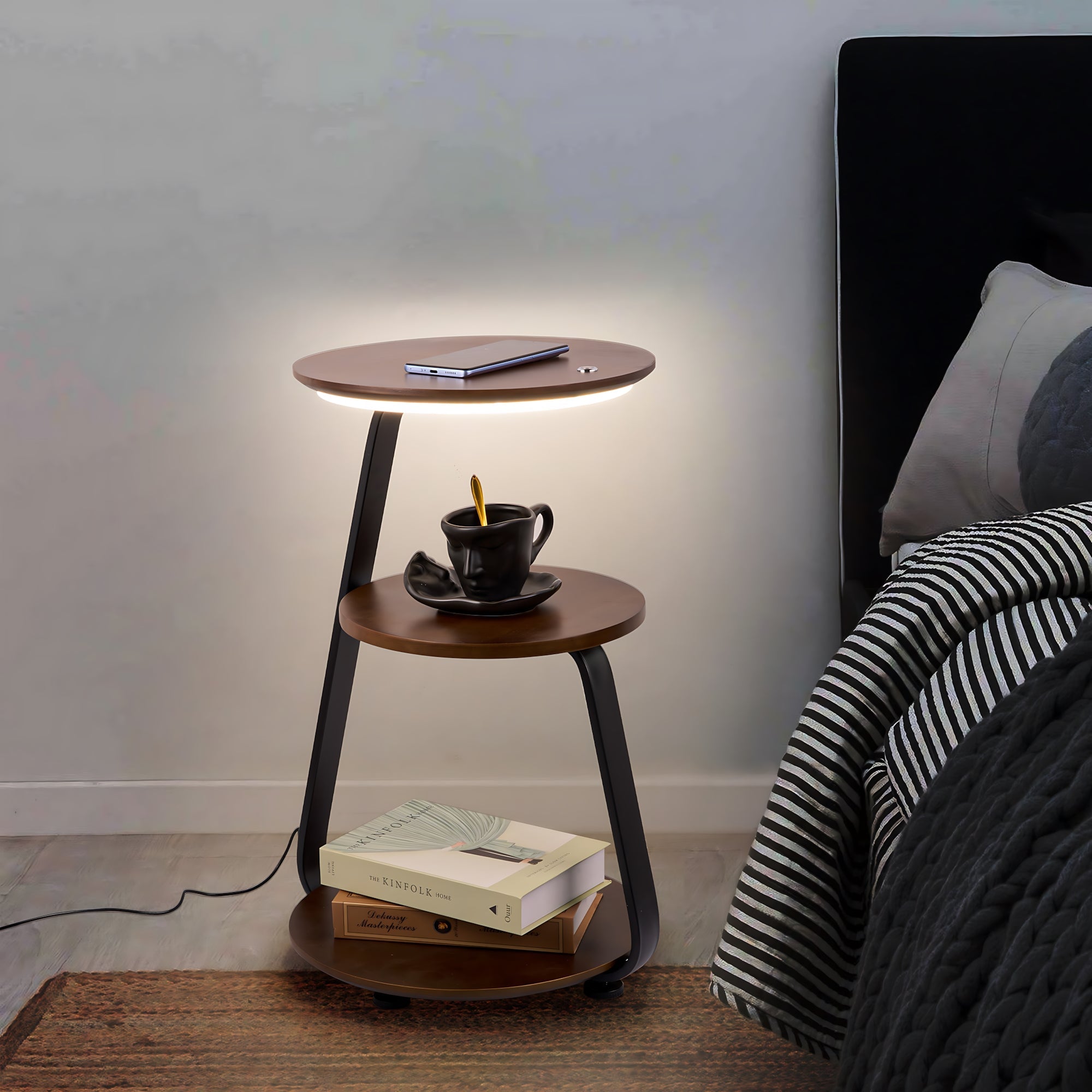 Smart Nightstand – Modern Nightstand with LED Light and Wireless Charging-2