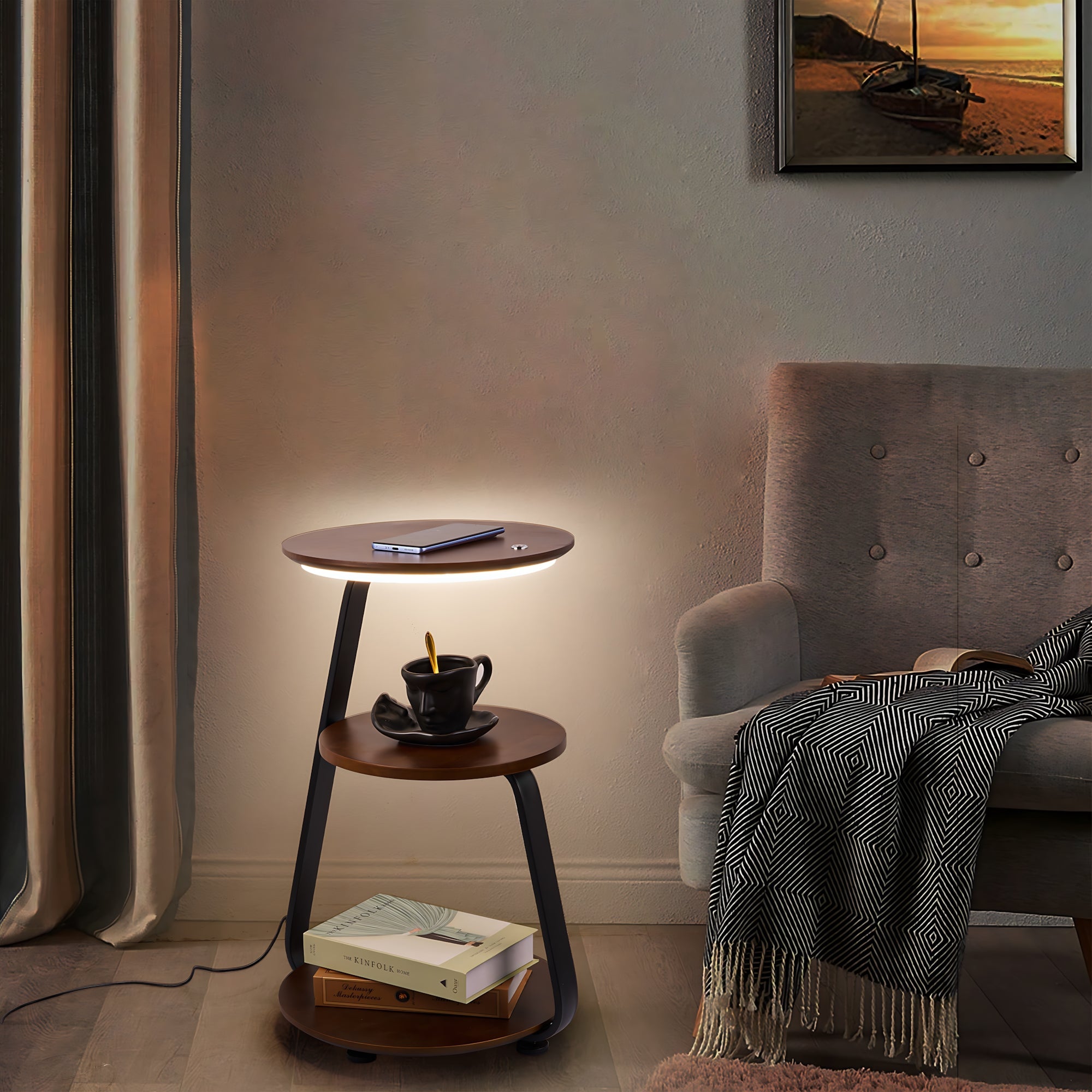 Smart Nightstand – Modern Nightstand with LED Light and Wireless Charging-3