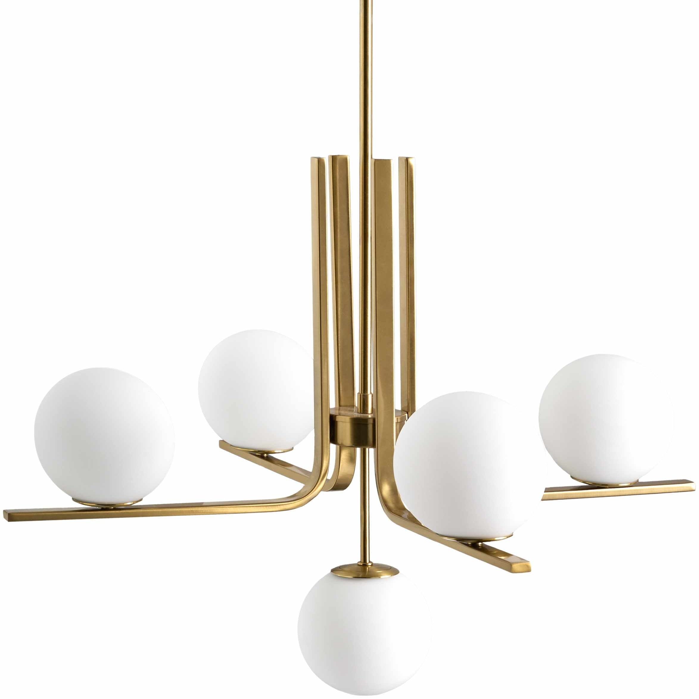 Stadbroek Glass & Gold Chandelier – Traditional 5-Light Ceiling Fixture