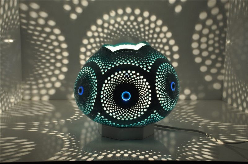 Turkish Moroccan Mosaic Lamp Light Turkish Lamp Handcrafted Decorative Evil Eye Nazar Boncuk Design Gourd Table Lamp Mal De Ojo - Turquoise-0
