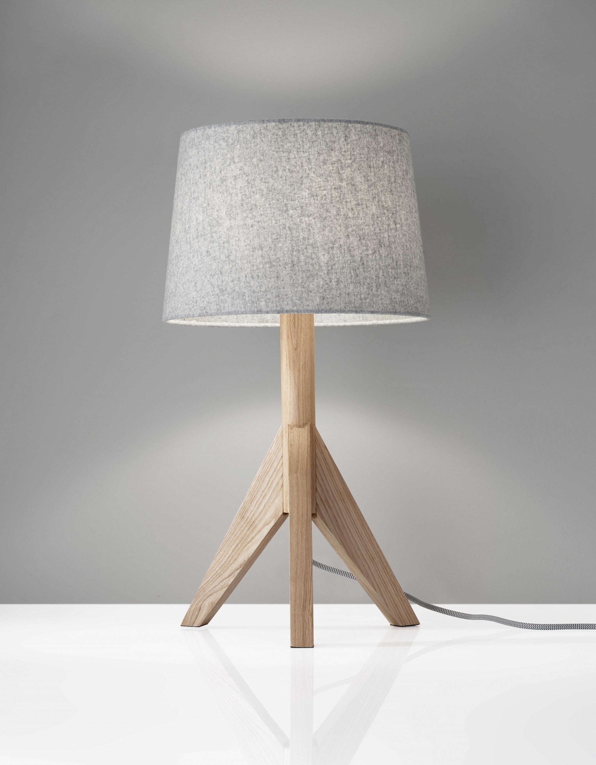 25" Natural Solid Wood Tripod Table Lamp With Gray Empire Shade-4