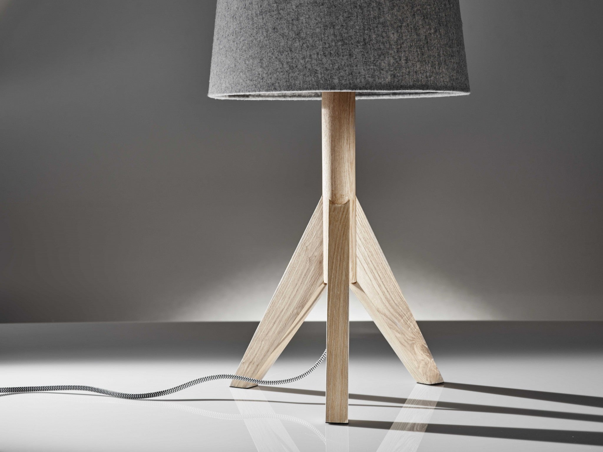 25" Natural Solid Wood Tripod Table Lamp With Gray Empire Shade-6