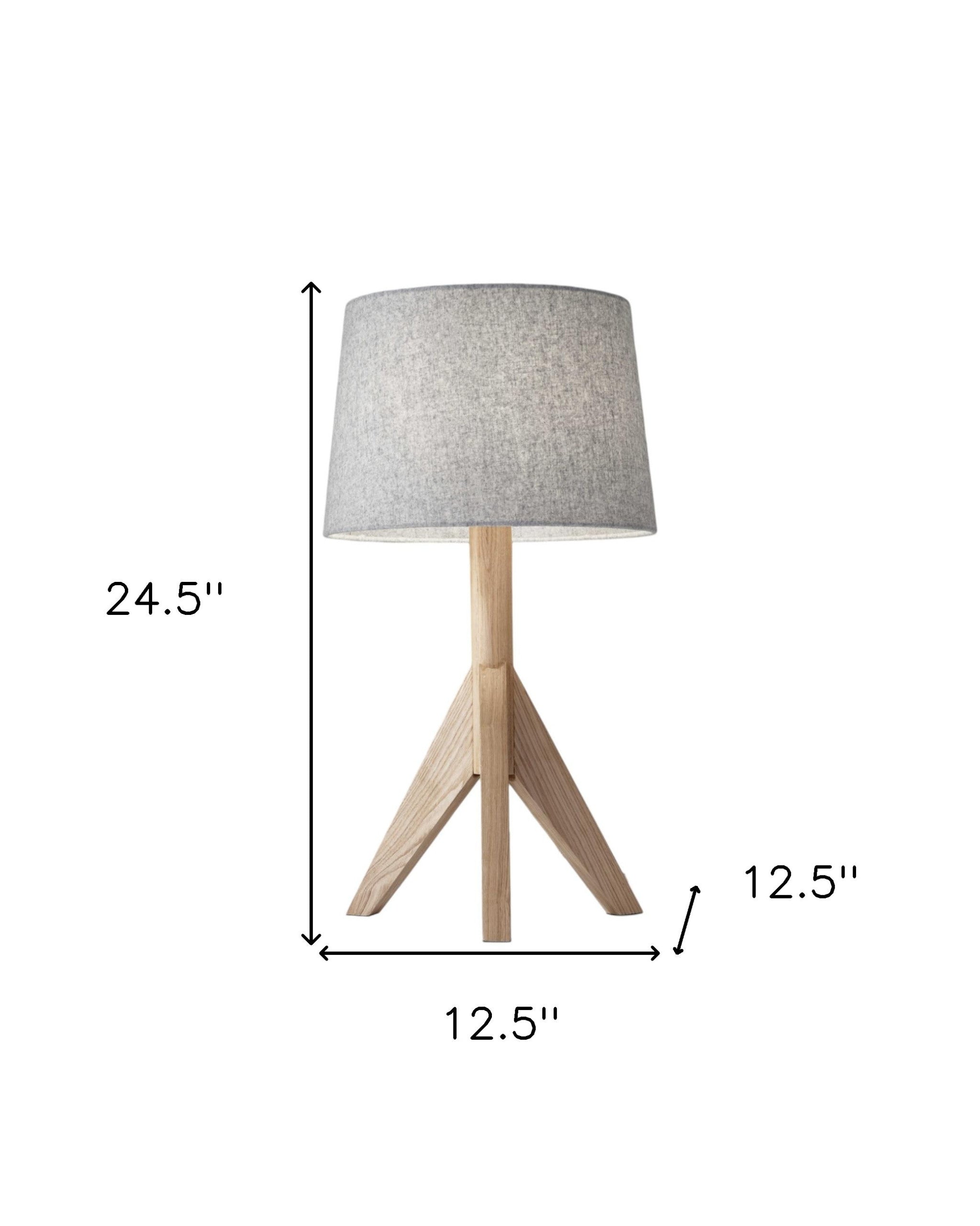 25" Natural Solid Wood Tripod Table Lamp With Gray Empire Shade-7
