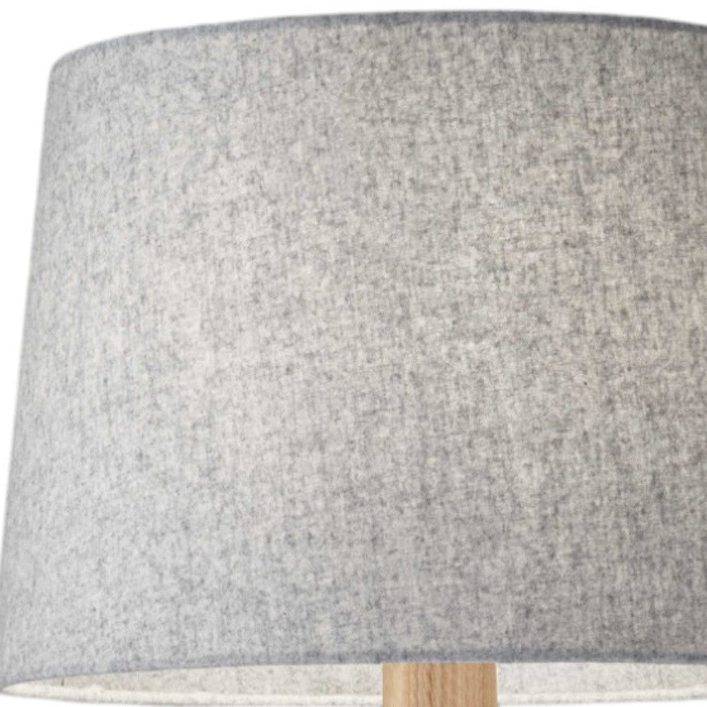 25" Natural Solid Wood Tripod Table Lamp With Gray Empire Shade-3