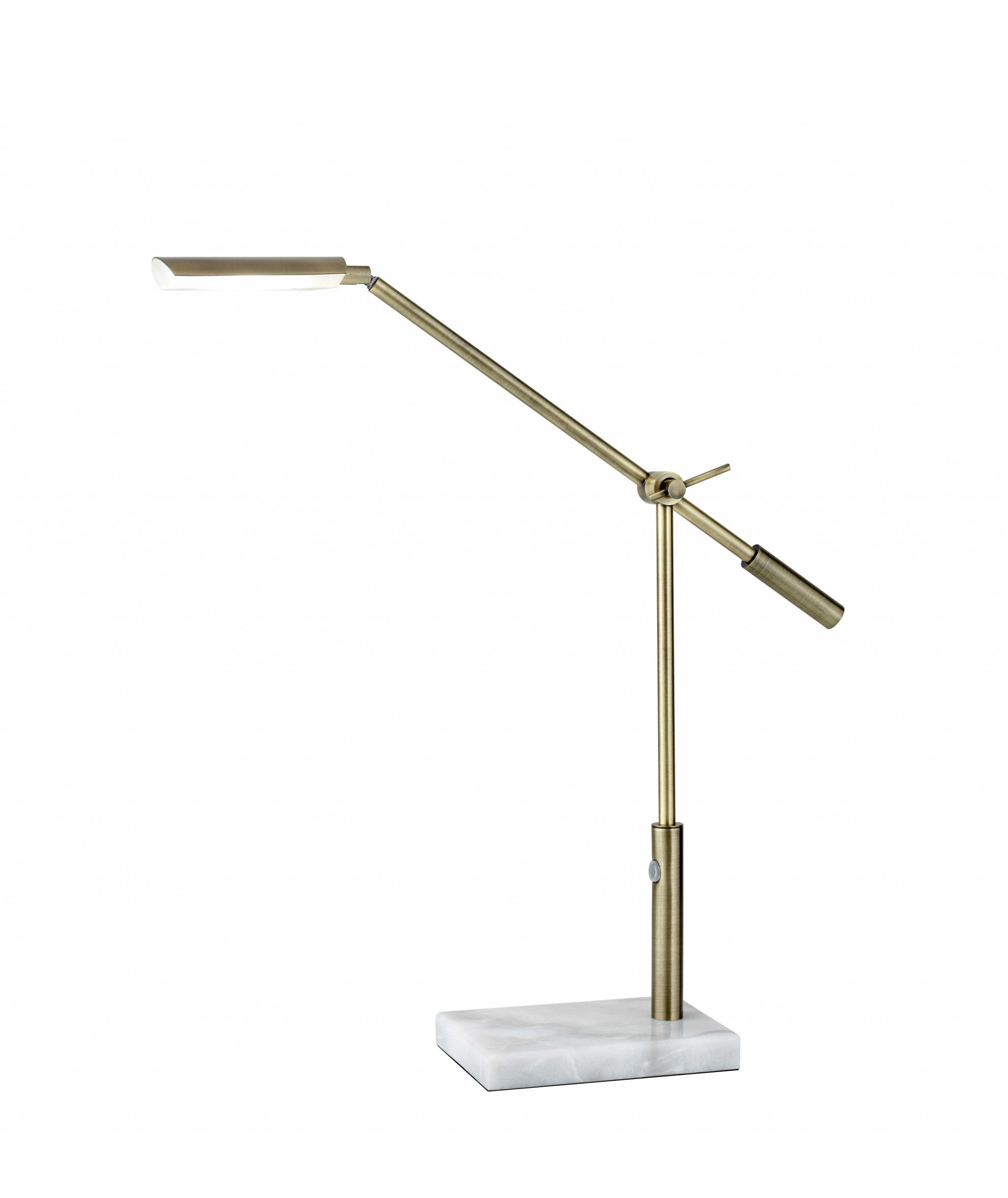 26" Antiqued Gold And White Marble And Metal Adjustable LED Desk Lamp-1