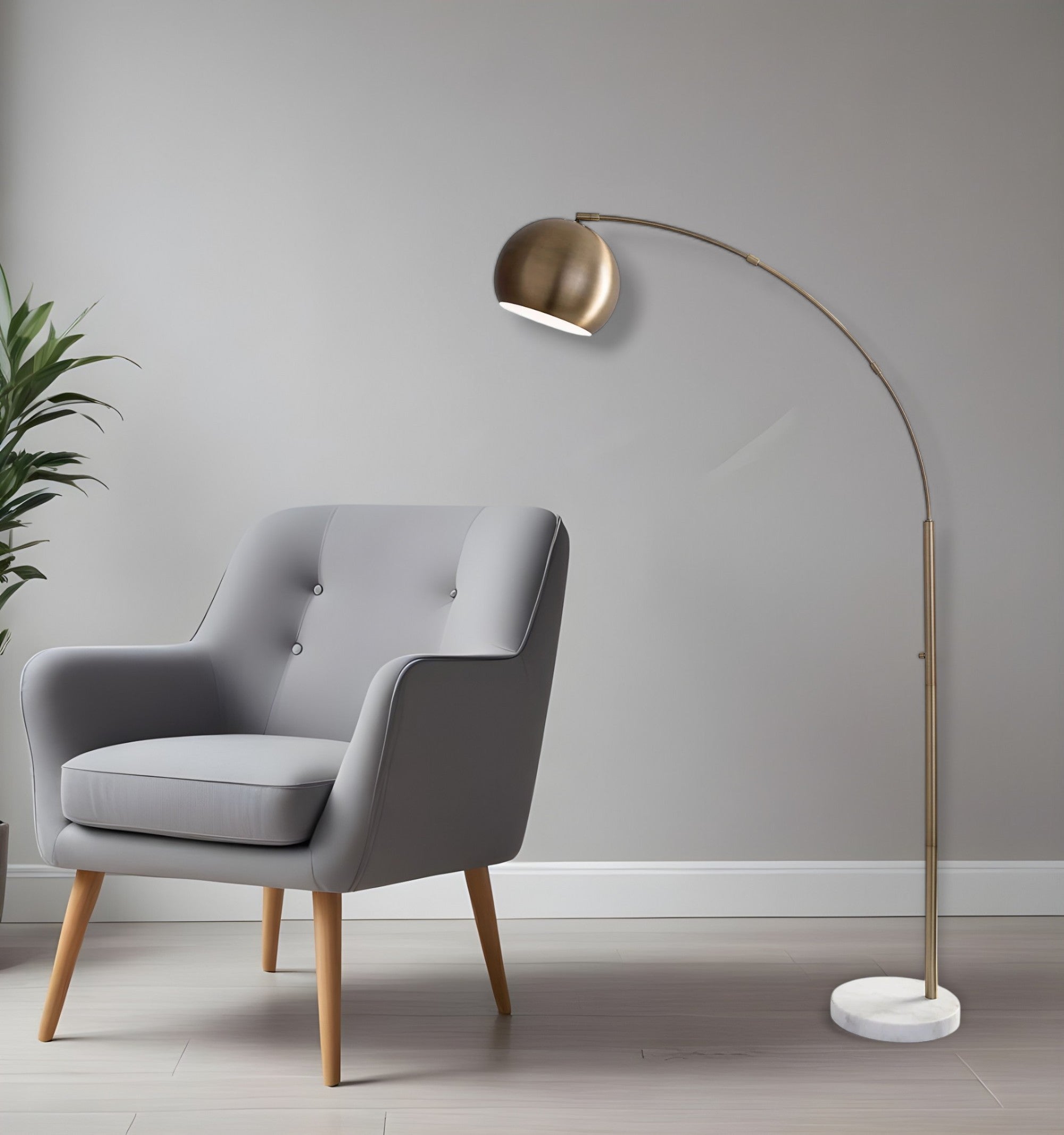 78" Brass Metal Arc Floor Lamp With Brass Metal Bowl Shade-0