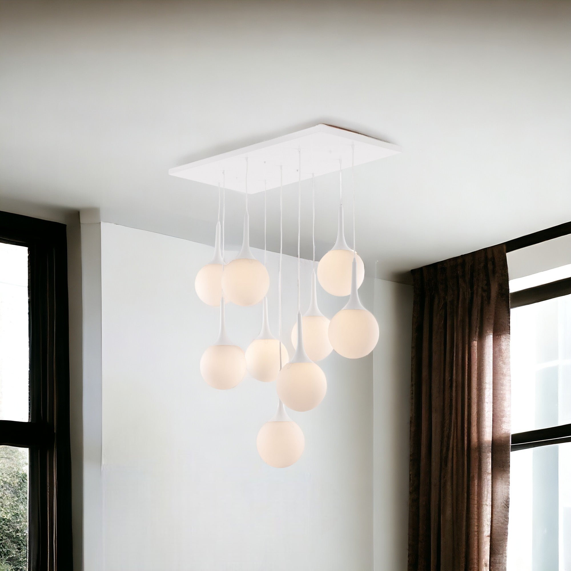White Shaded Nine Light Metal Dimmable Ceiling Light-1