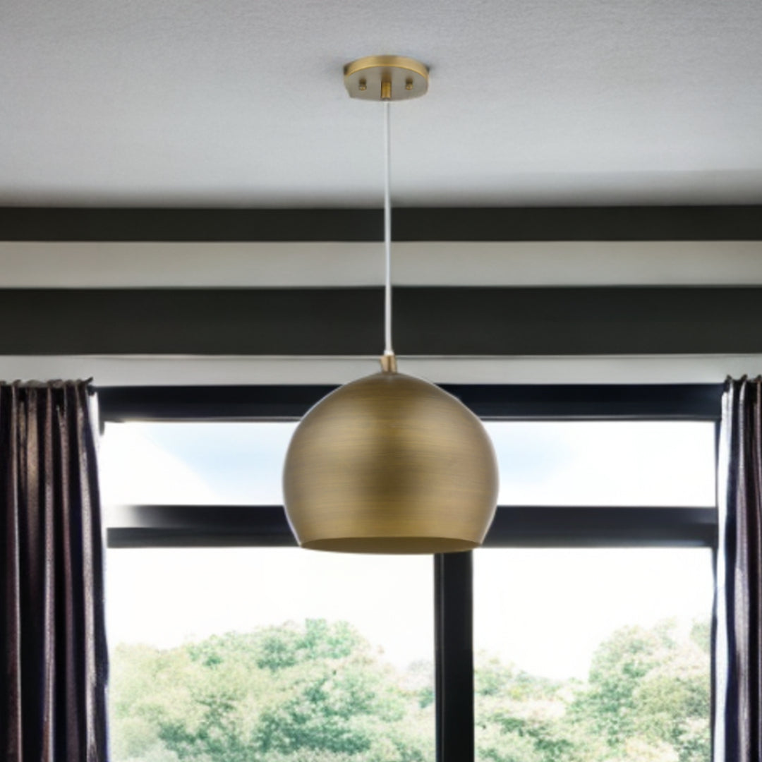 Latitude 1-Light Hand Painted Antique Gold Pendant With Gold Interior Shade-6