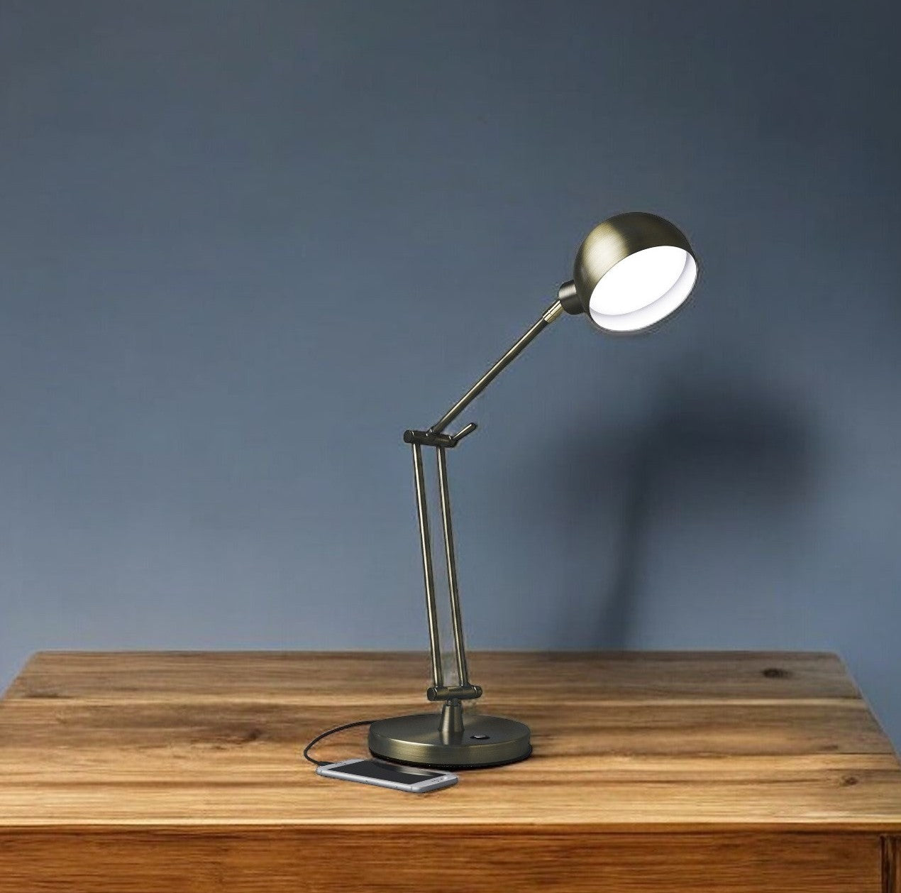 Shiny Satin Brass LED Adjustable Desk Lamp-0