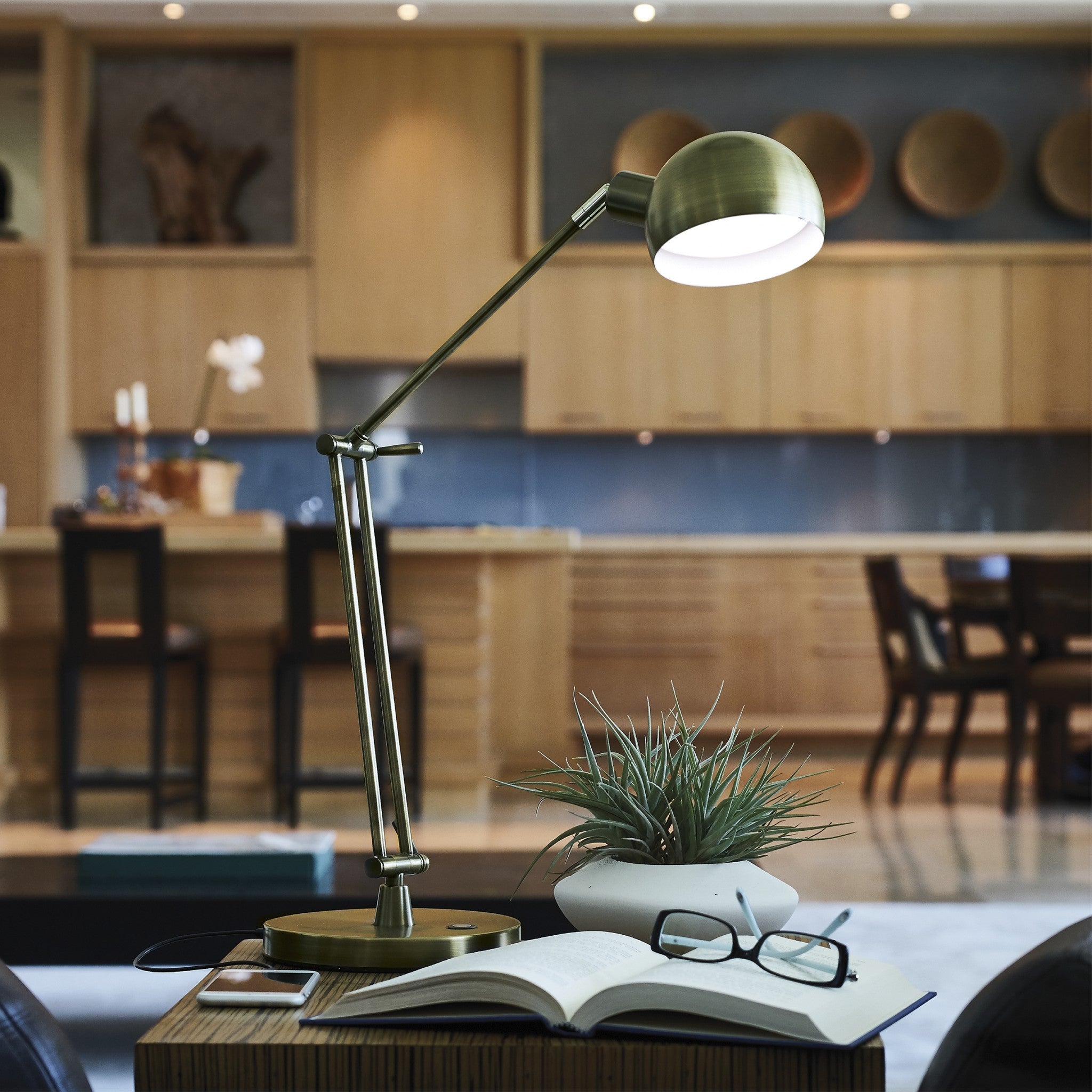 Shiny Satin Brass LED Adjustable Desk Lamp-7