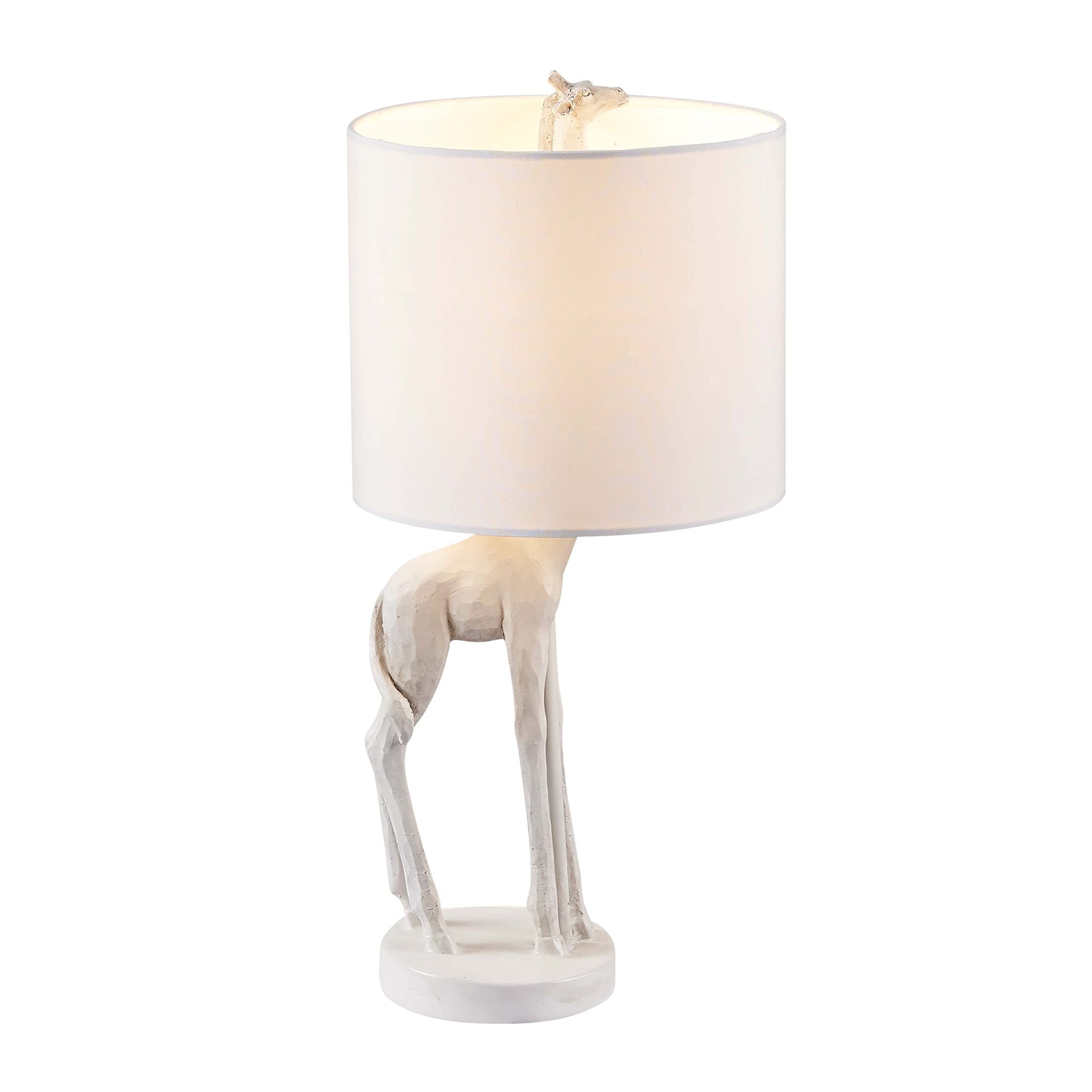 17" White Textured Giraffe Table Lamp With White Drum Shade-1