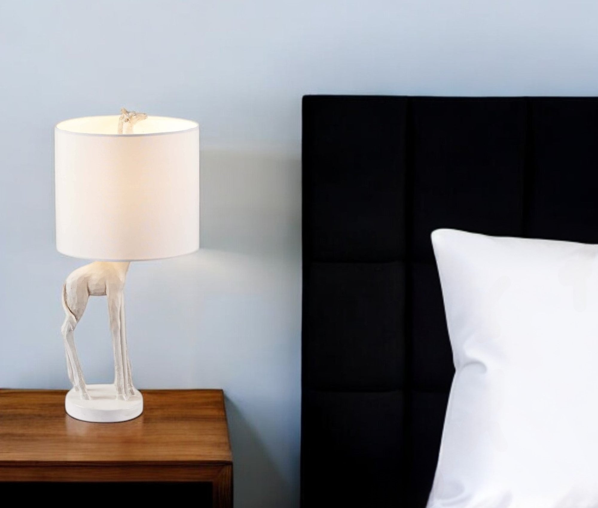 17" White Textured Giraffe Table Lamp With White Drum Shade-0