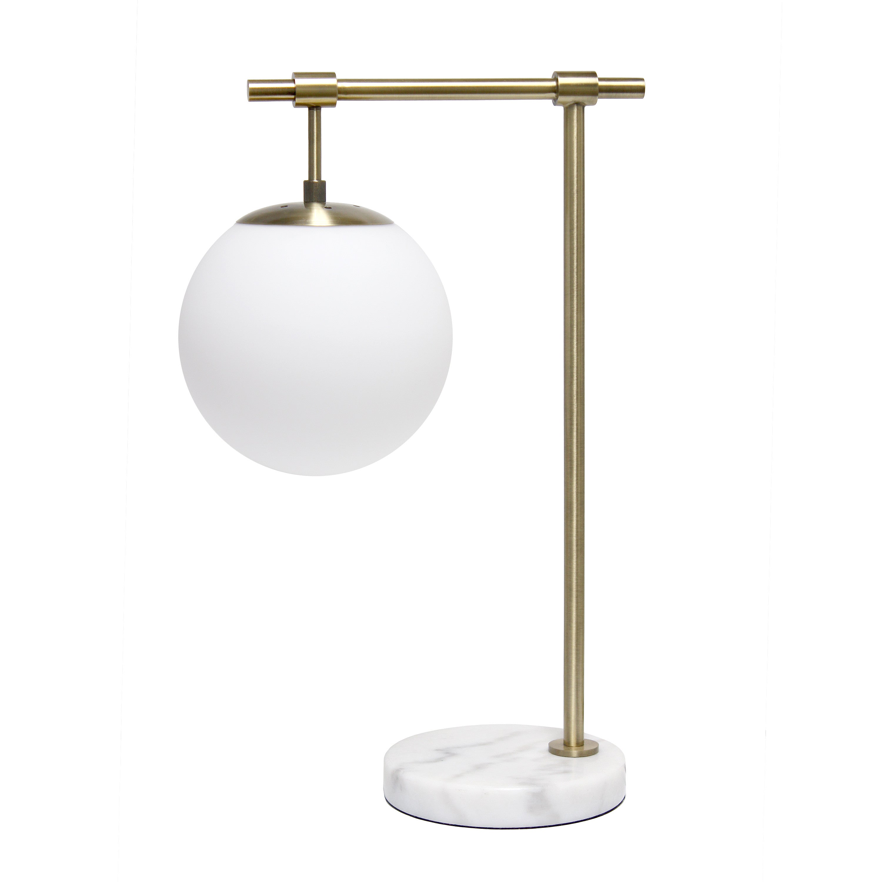 21" Antiqued Brass Metal Novelty Table Lamp With White Globe Shade-1