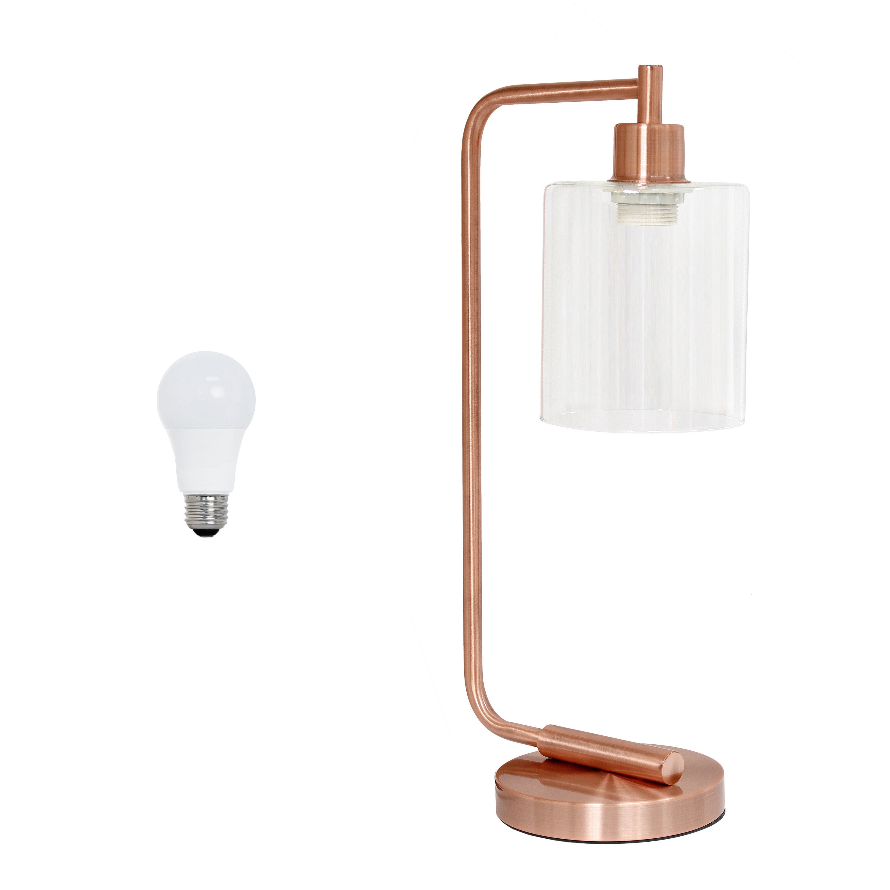 19" Rose Gold Metal Lantern Table Lamp LED With Clear Cylinder Shade-0